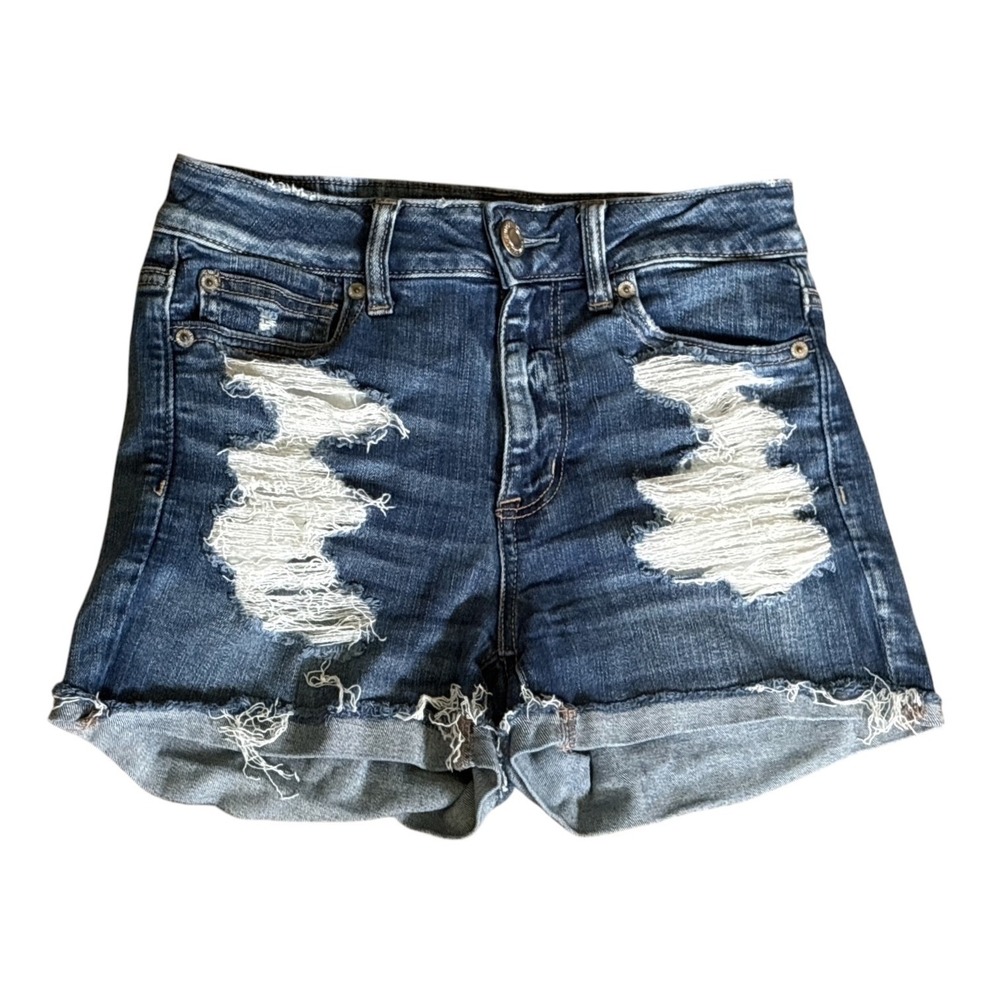 American Eagle Next Level Stretch Hi-Rise Shortie Distressed Denim Shorts,Size 4